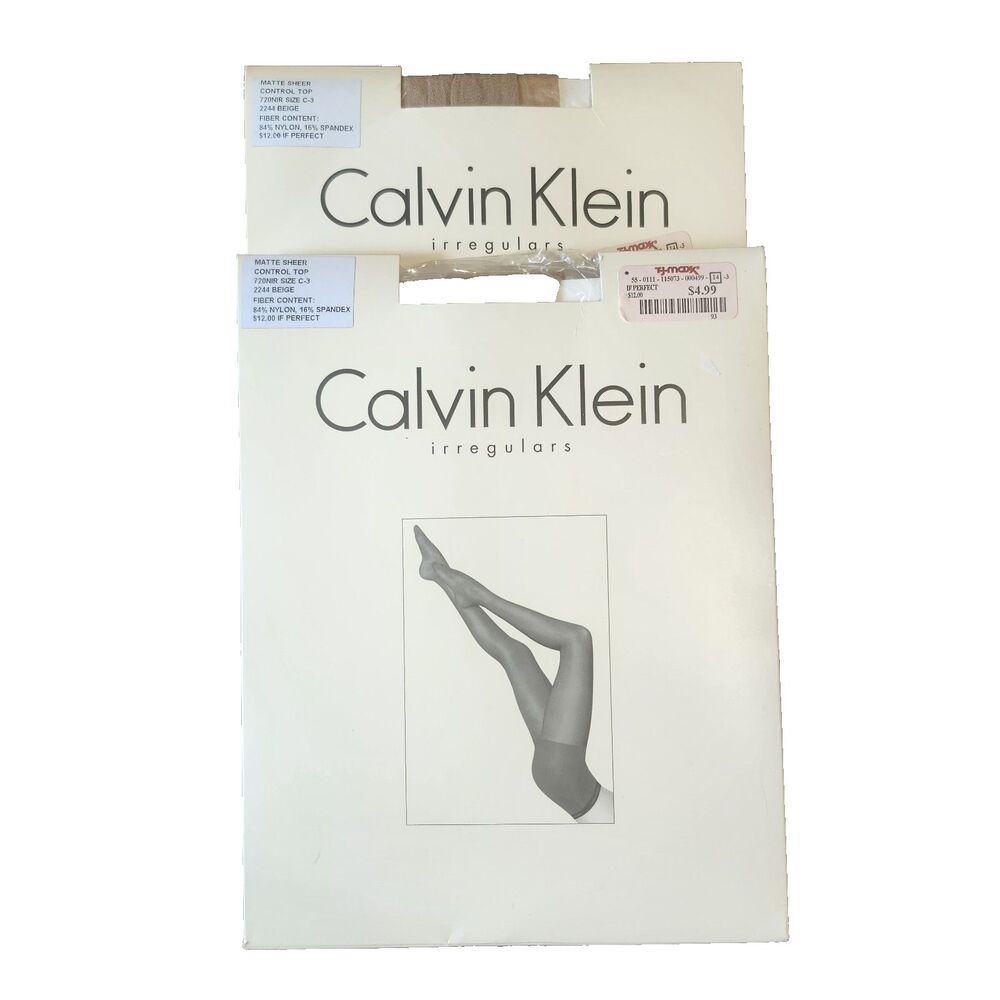 2 Vtg Calvin Klein Irregulars Pantyhose 2244 Beige Matte Sheer Control Top Sz C3